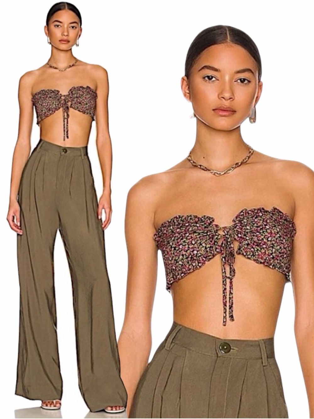 NWOT Free People Intimately Picnic Ruffle Bandeau Top Small Black Floral